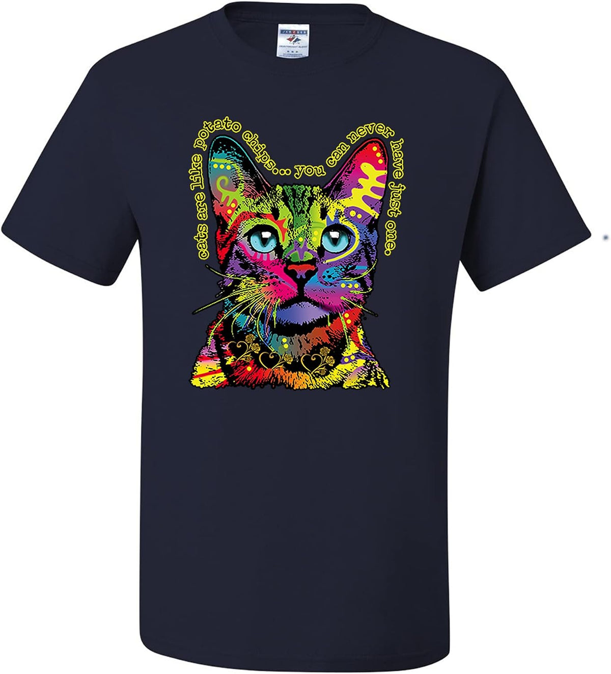 Animal Lover Cats are Like Potato Chips Colorful Rainbow Catmens T-Shirts - Navy Blue