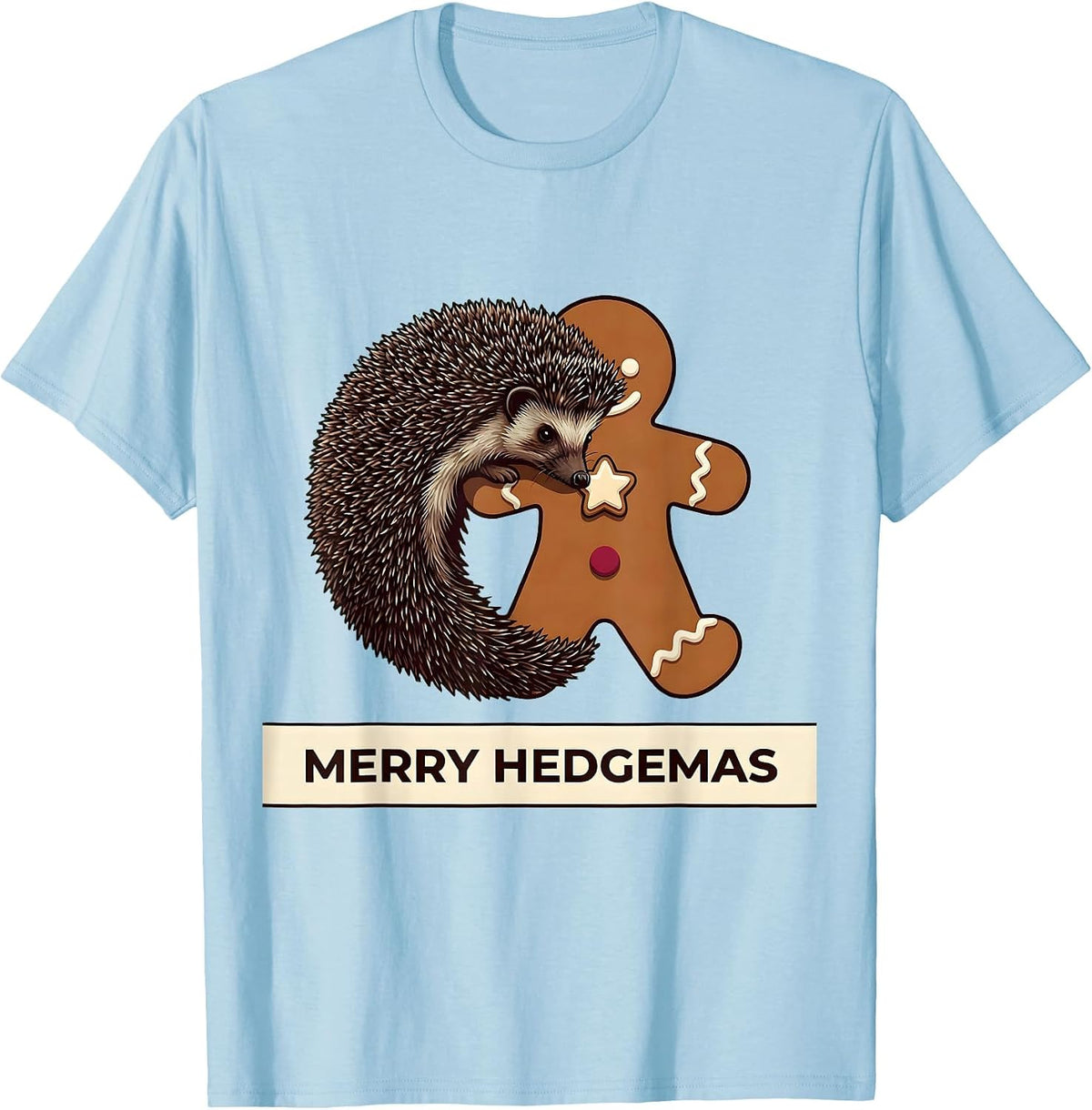 Men's Merry Hedgemas Cute Hedgehog Christmas Humor Novelty T-Shirt - Baby Blue