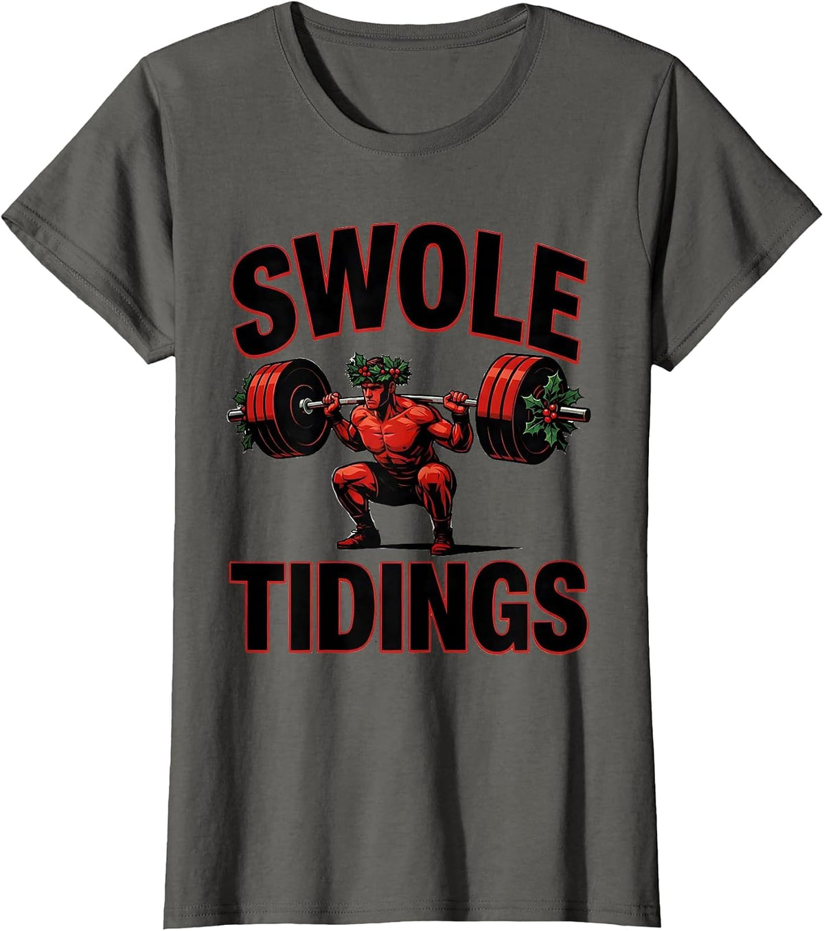 Women's Swole Tidings Funny Christmas Gym Workout Weightlifter Humor T-Shirt - Asphalt Grey