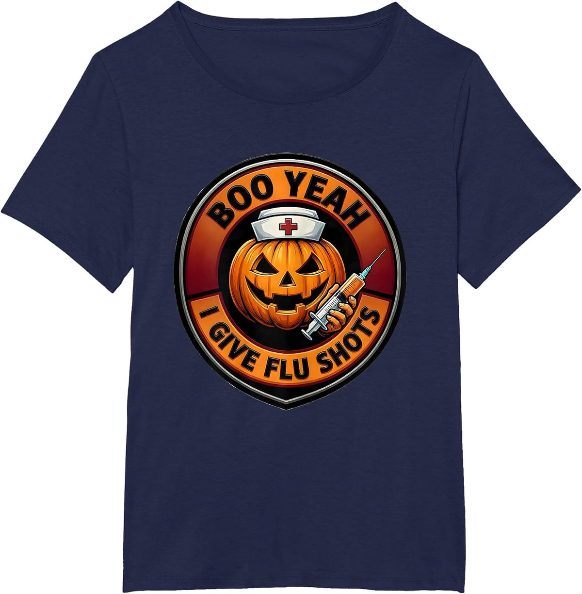 Women's Boo Yeah I Give Flu Shots Funny Nurse Ghost Halloween T-Shirt - Navy Blue
