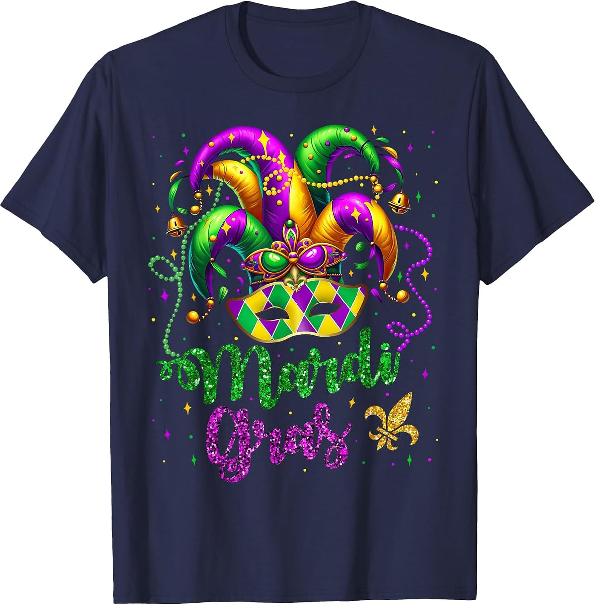 Mardi Gras Shirts for Women Kids Men Beads Mask Feathers Hat T-Shirt - Navy Blue