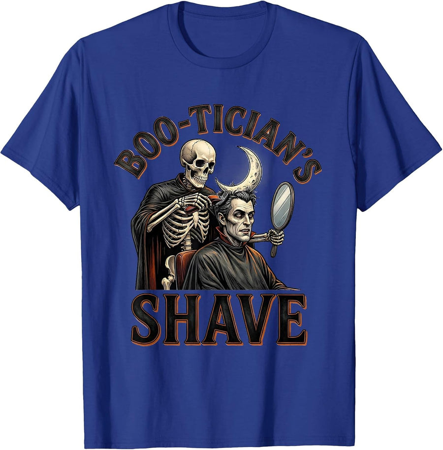 Boo-tician's Shave Funny Skeleton Hairstylist Halloween T-Shirt - Royal Blue