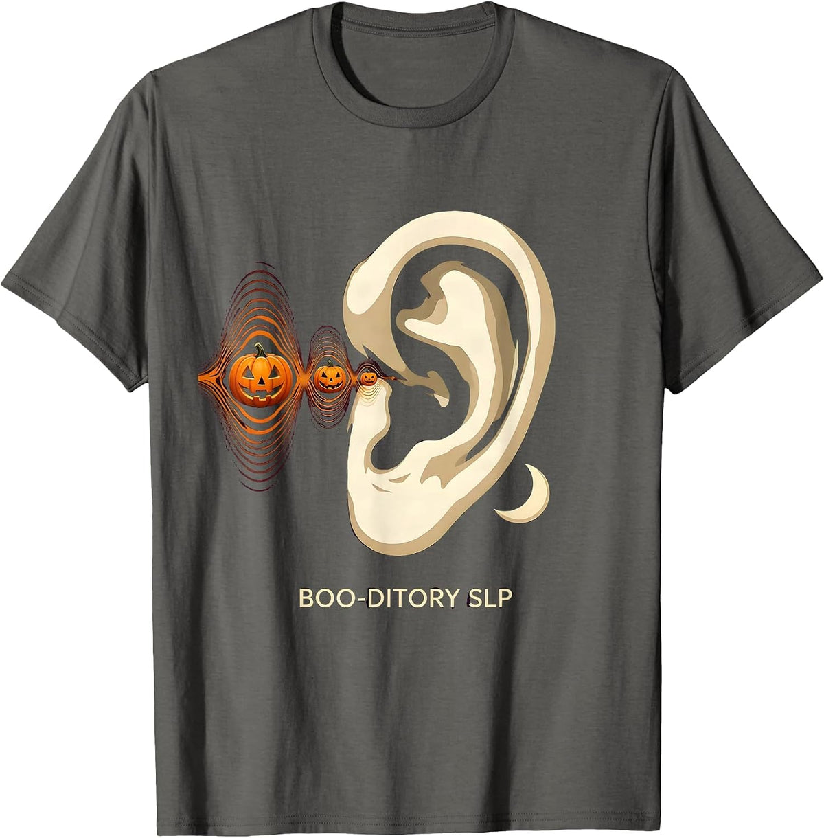 Boo-ditory SLP Funny Speech Therapy Halloween Therapist T-Shirt - Asphalt Grey