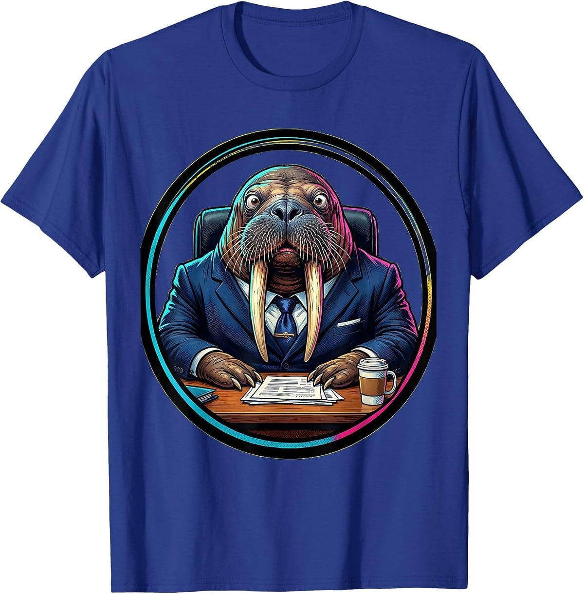 Men's Funny Walrus Business Suit Office Desk Graphic T-Shirt - Royal Blue