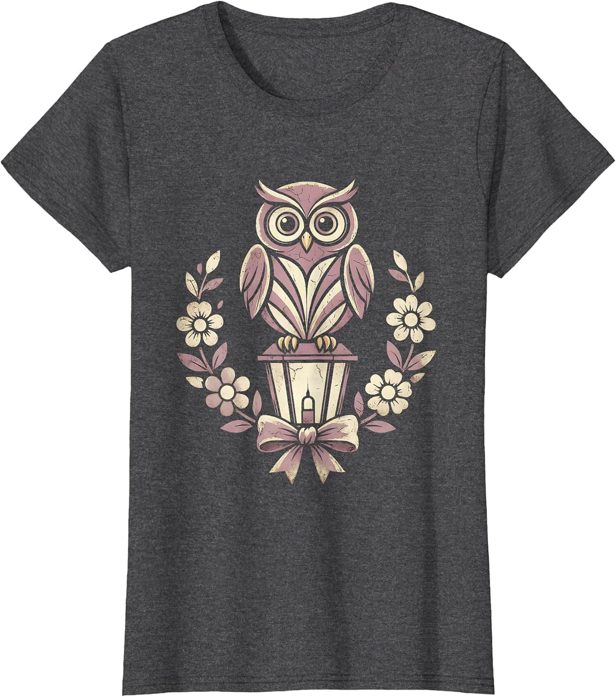 Women's Owl on Lantern Girls Halloween Graphic T-Shirt - Dark Heather Grey