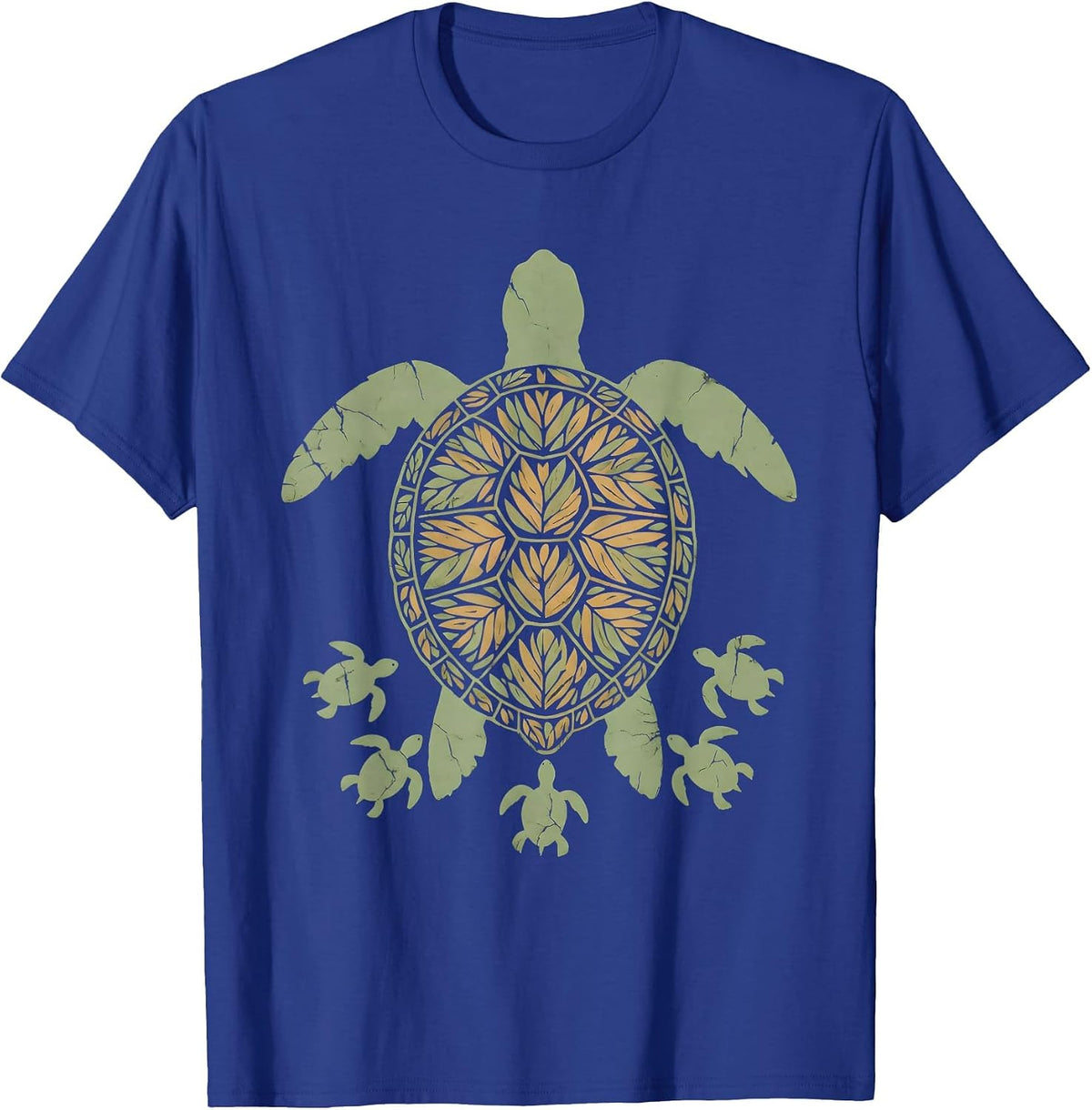 Mother Sea Turtle Releasing Hatchlings at Shore T-Shirt - Royal Blue