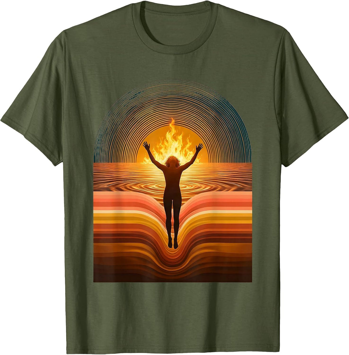 Men's Free Diver Ascending Sunlit Ocean Long Sleeve T-Shirt - Olive Green