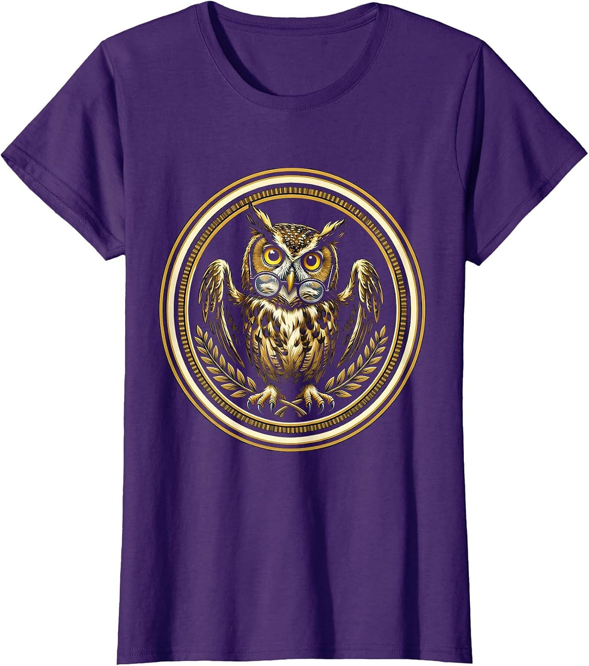 Women's Confused Owl in Glasses Funny Bookworm Design T-Shirt - Purple