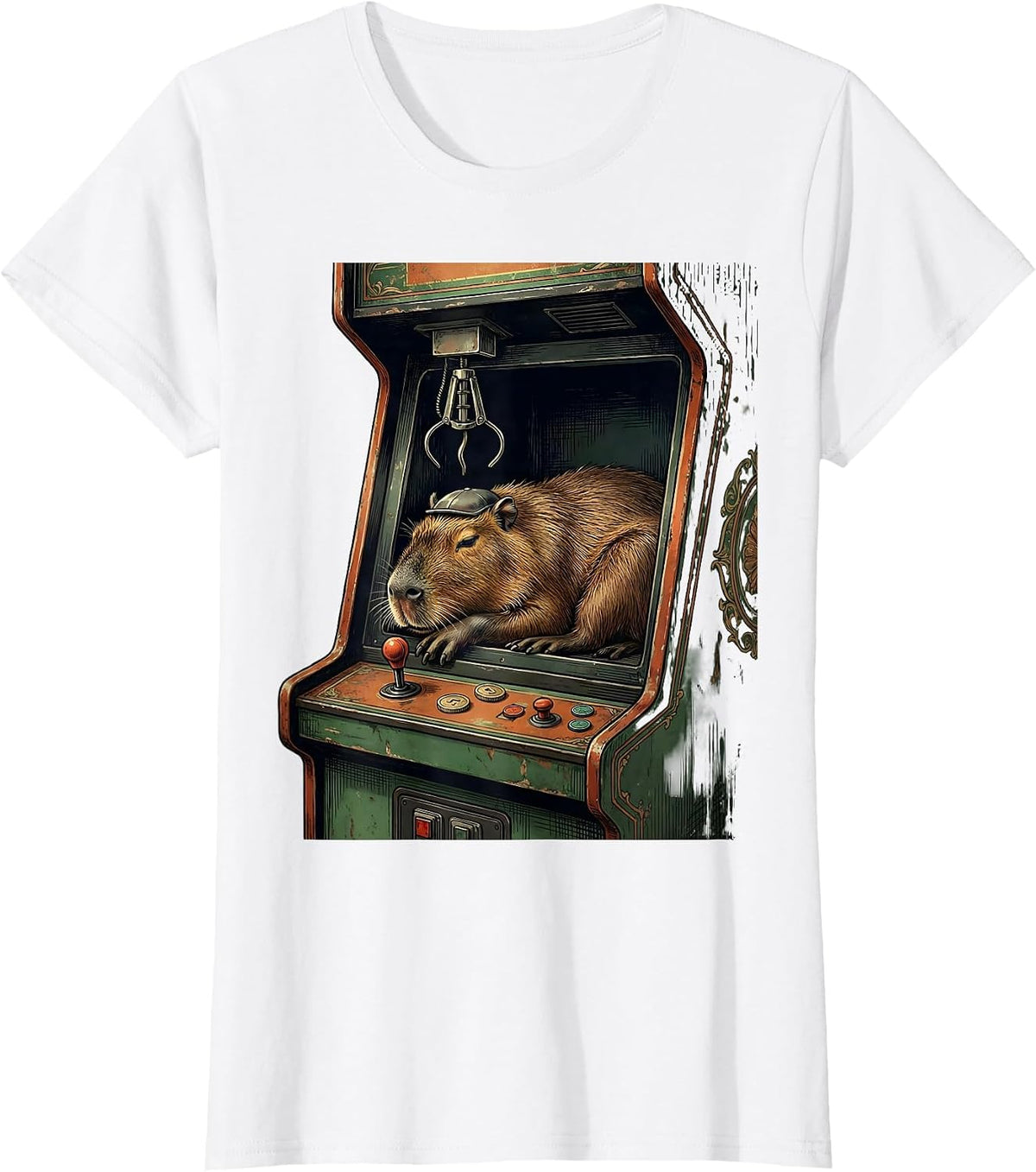 Women's Capybara Vintage Arcade Gamer Humor T-Shirt - White