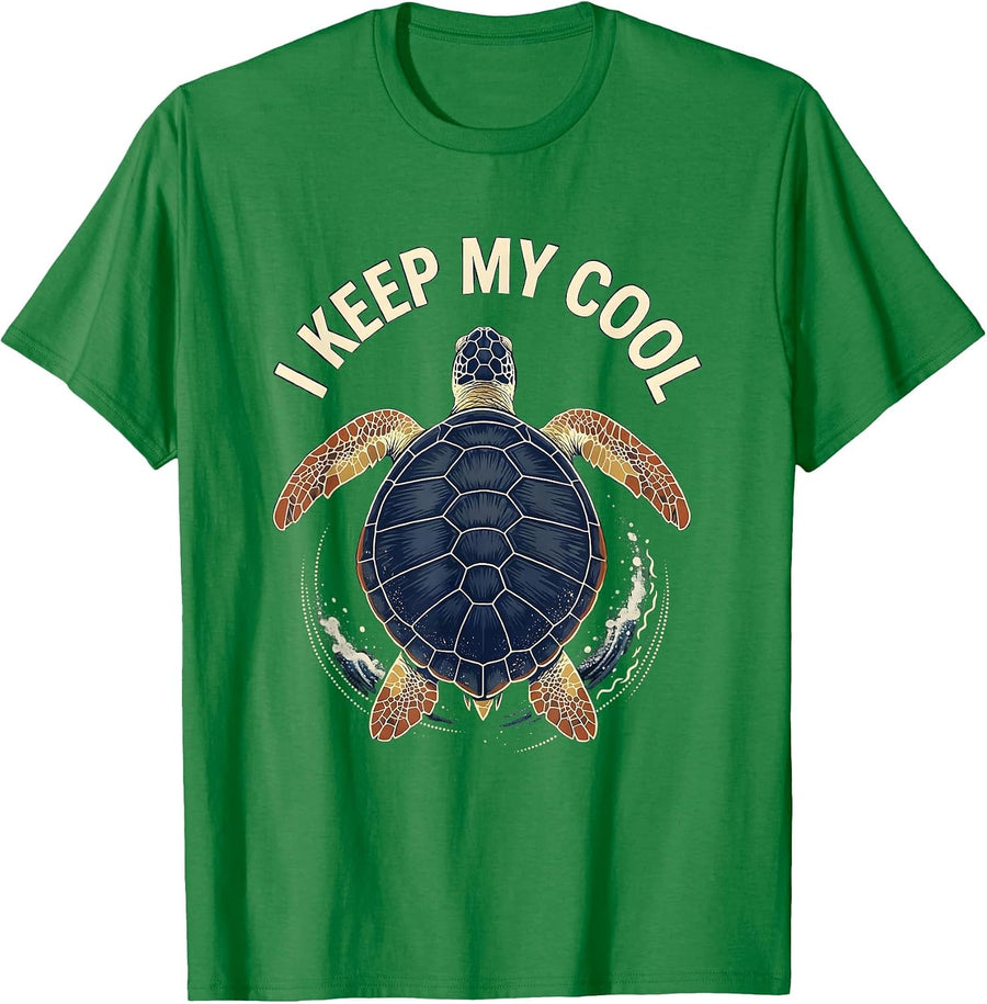 Men's I Keep My Cool Batik Wax Resist Sea Turtle Tropical Vacation T-Shirt - Kelly Green