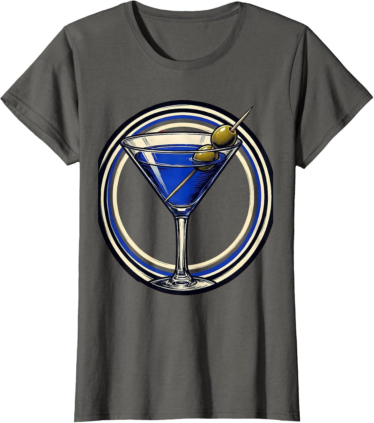 Women's Classic Martini Olive Cocktail Illustration T-Shirt - Asphalt Grey