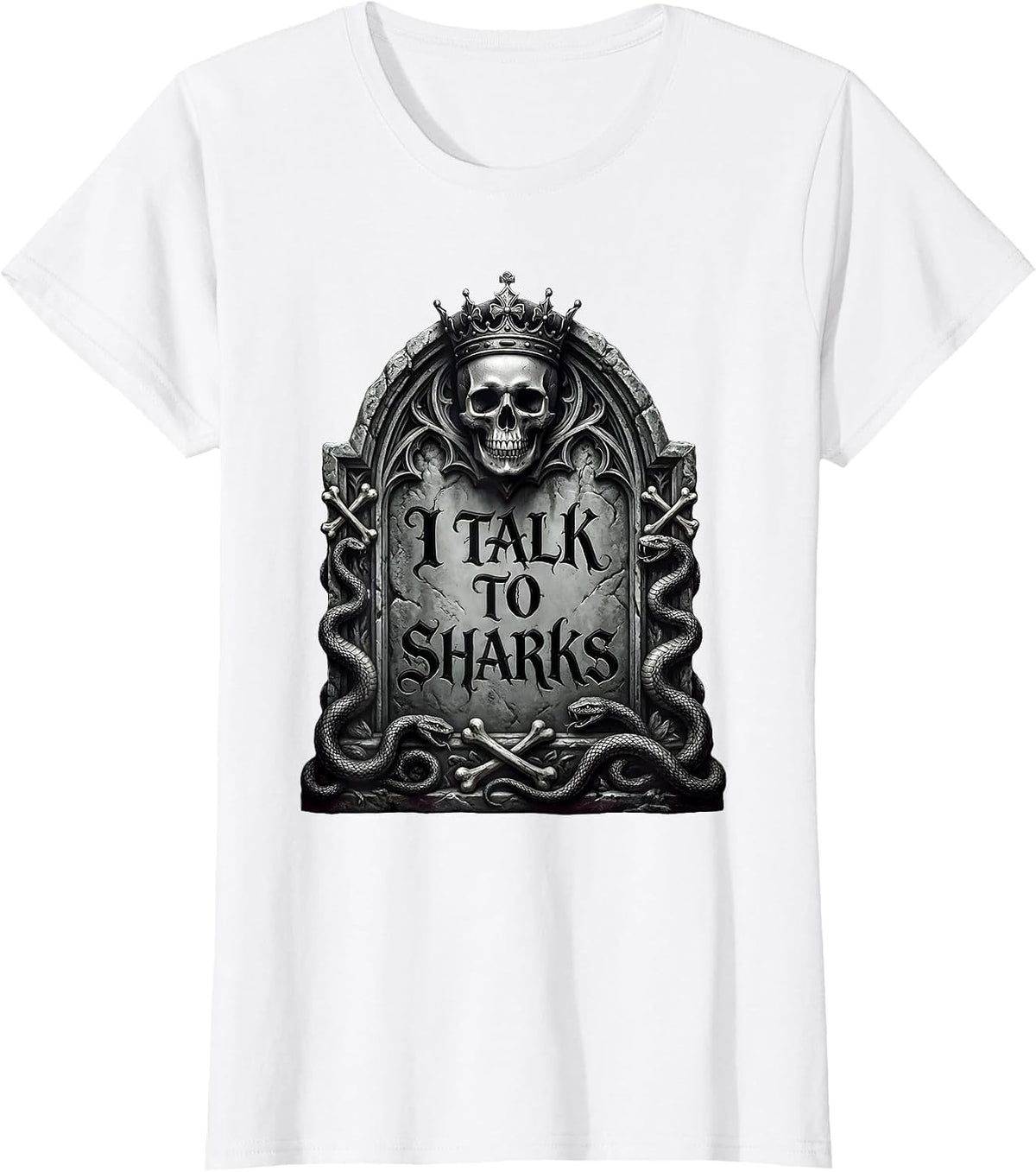 I Talk To Sharks Pirate Graphic Design T-Shirt - White