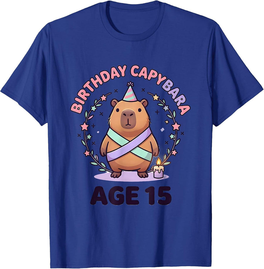 Birthday Capybara Age 15 Cute Kawaii Animal Lover Gift T-Shirt - Royal Blue