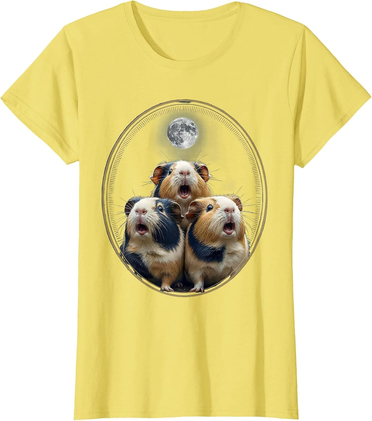 Three Guinea Pig Moon Meme Parody Novelty Humor T-Shirt - Lemon Yellow