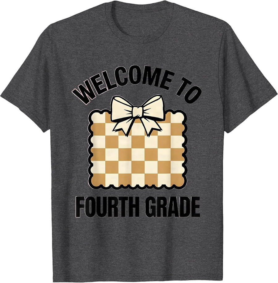Men's Welcome To Fourth Grade Coquette Bow Back To School Girl T-Shirt - Dark Heather Grey