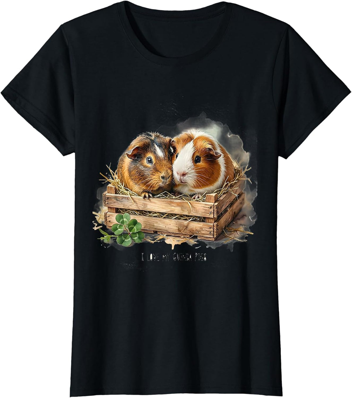 Women's I Love My Guinea Pigs Cute Watercolor Pet Lover Gift T-Shirt - Black
