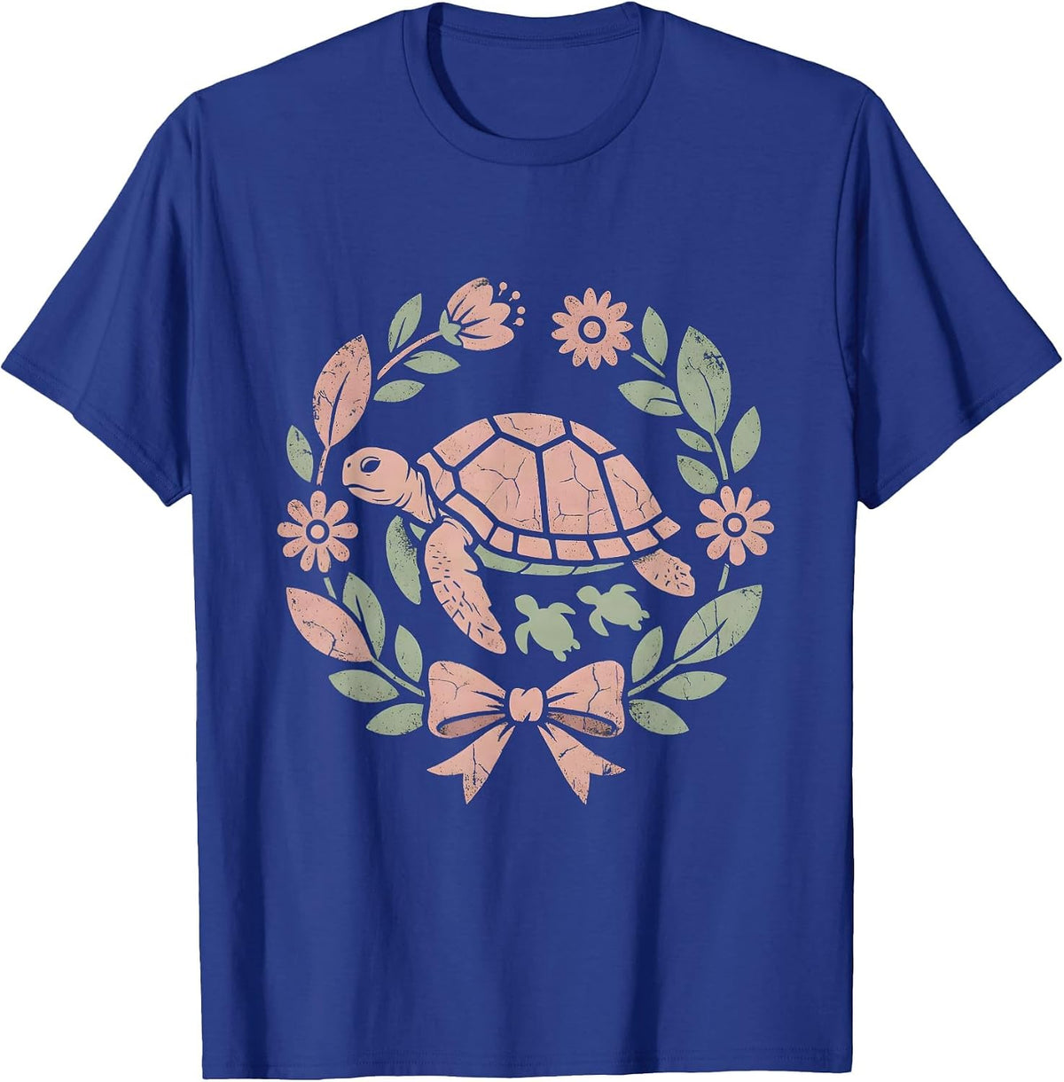 Men's Mother Turtle and Hatchlings Ocean Journey Design T-Shirt - Royal Blue