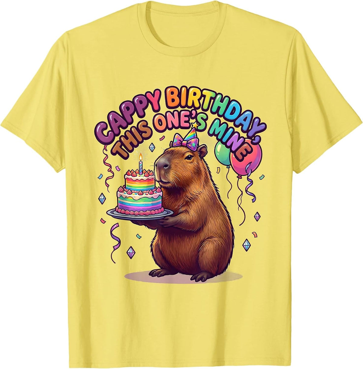 Men's Cappy Birthday This One’s Mine Cute Kawaii Capybara Kids T-Shirt - Lemon Yellow