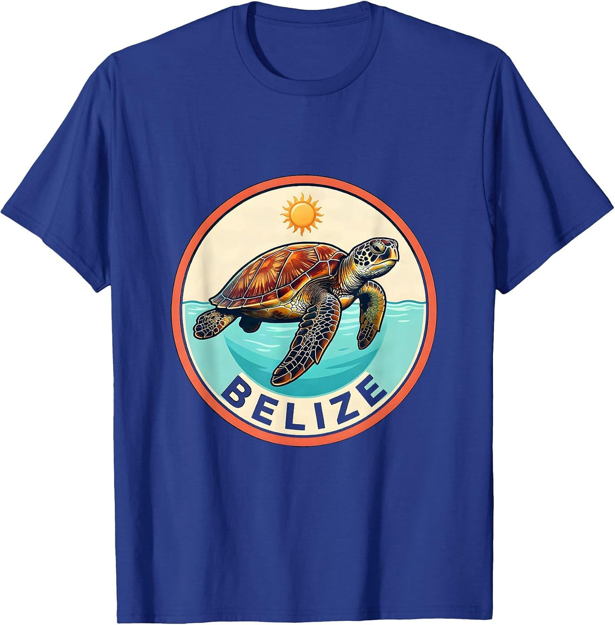 Men's Belize Vintage Sea Turtle Badge Beach Vacation Souvenir T-Shirt - Royal Blue