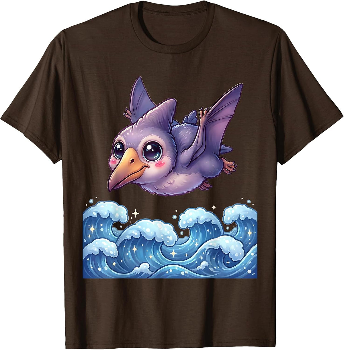Men's Pterodactyl Diving Over Ocean Waves Dinosaur T-Shirt - Brown