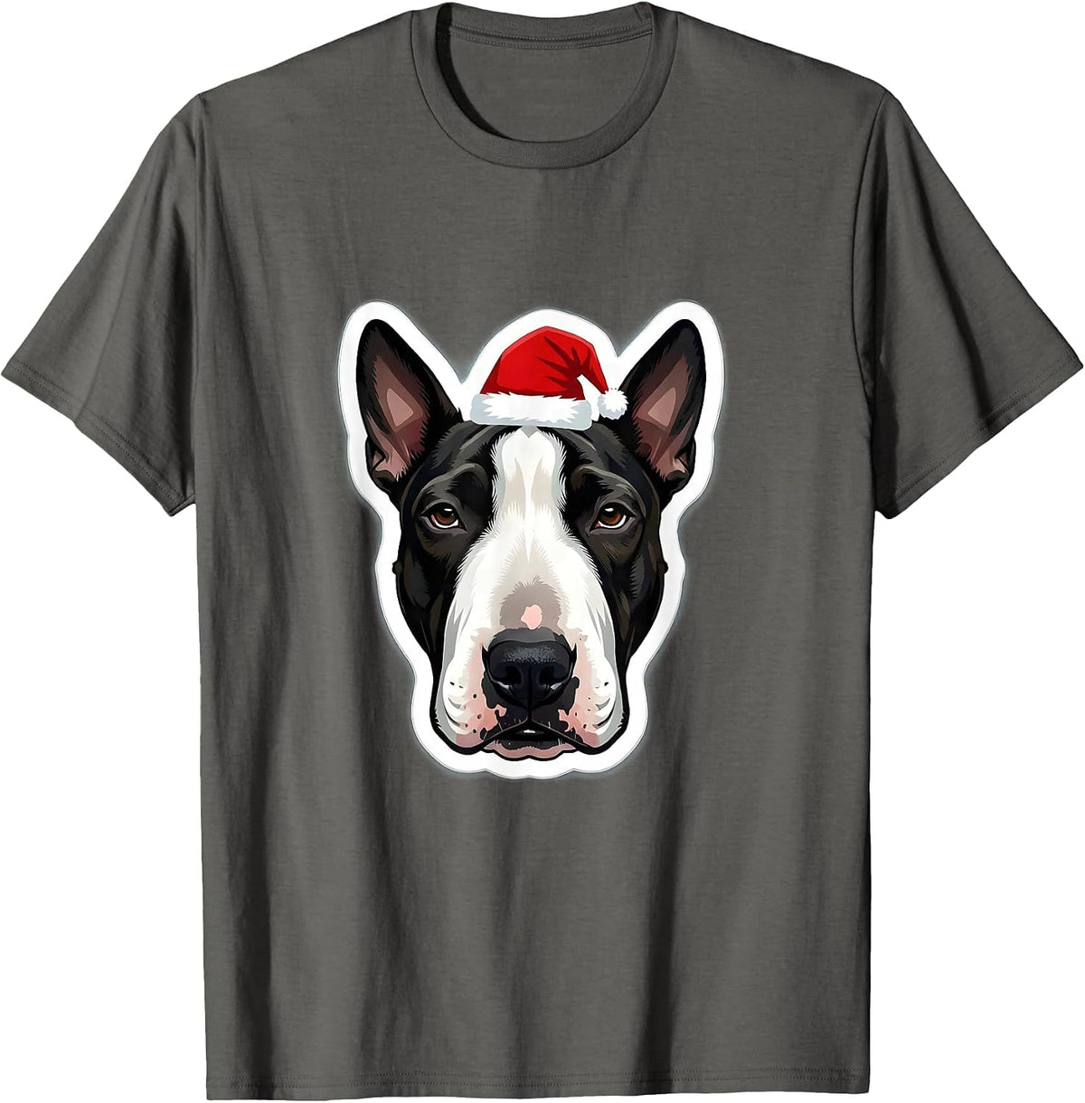 Bull Terrier Santa Hat Christmas Dog Breed Humor T-Shirt - Asphalt Grey