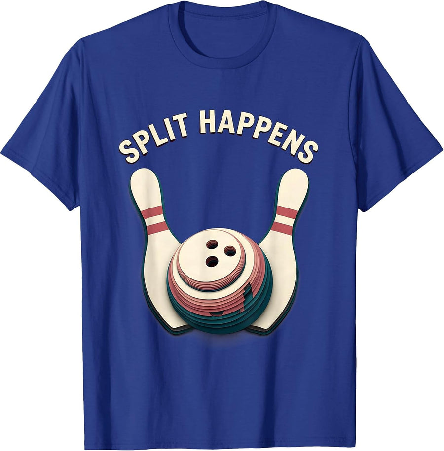 Split Happens Funny Bowling Pun Design T-Shirt - Royal Blue