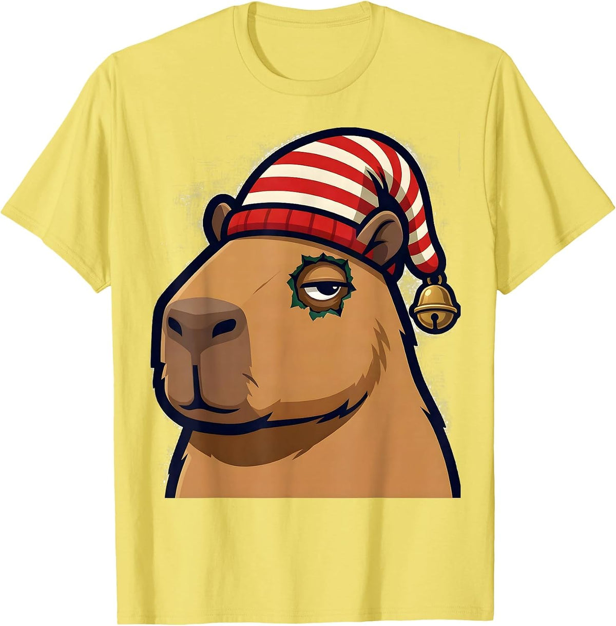 Men's Capybara Mascot Slouch Stocking Christmas Humor Animal Lover T-Shirt - Lemon Yellow