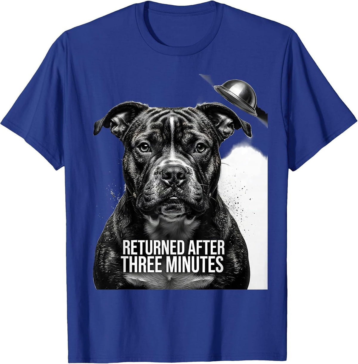 Returned After Three Minutes Funny Bull Terrier UFO Selfie T-Shirt - Royal Blue