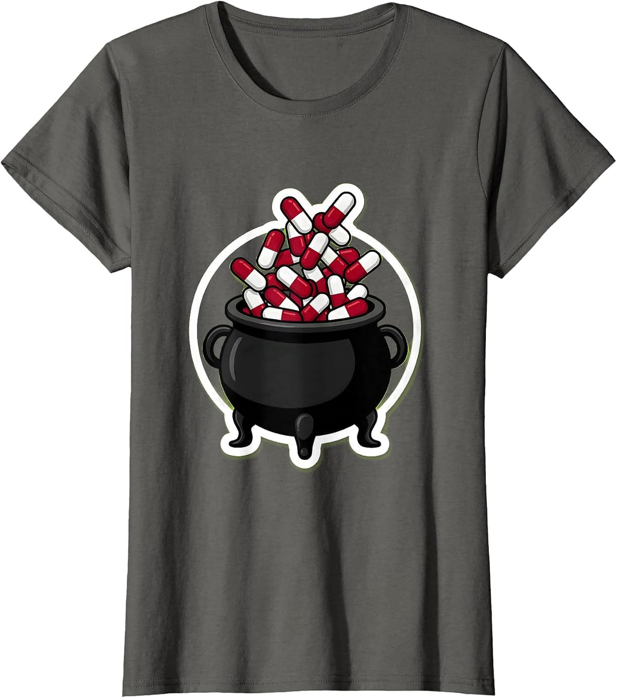 Women's Nurse Halloween Witch Cauldron Pill Potion Design T-Shirt - Asphalt Grey