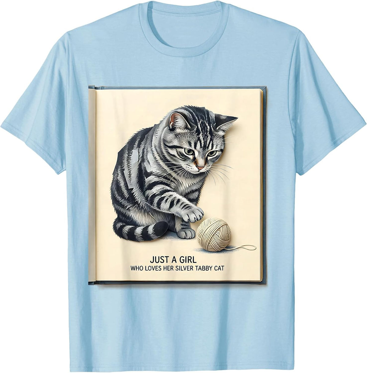 Men's Just A Girl Who Loves Her Silver Tabby Cat Cute T-Shirt - Baby Blue
