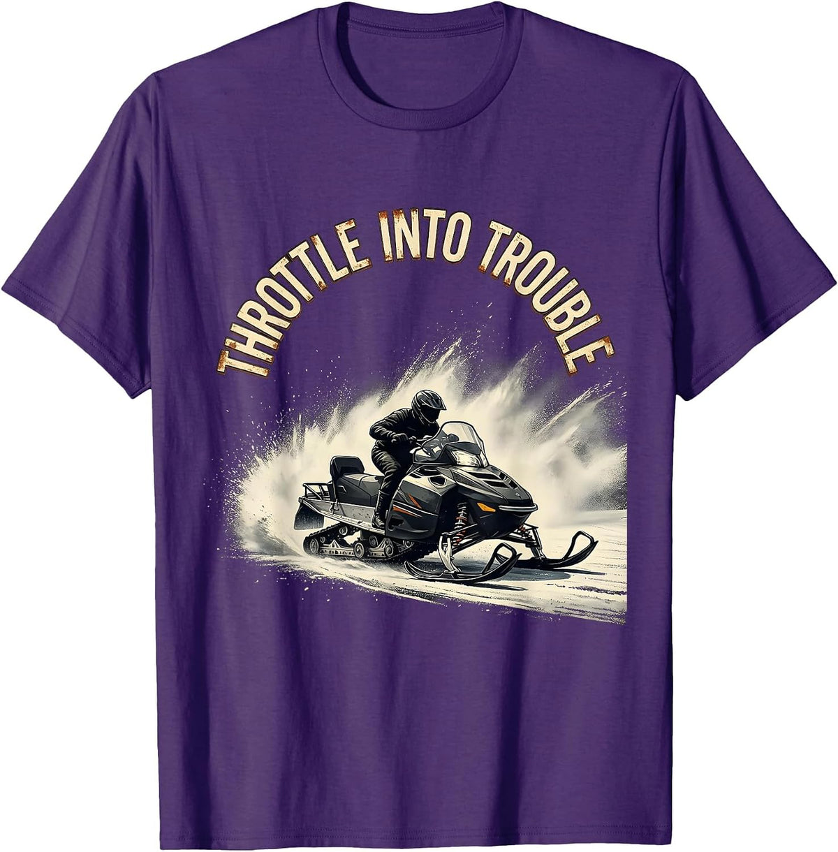 Throttle Into Trouble Vintage Snowmobile Rider Winter Sports T-Shirt - Purple