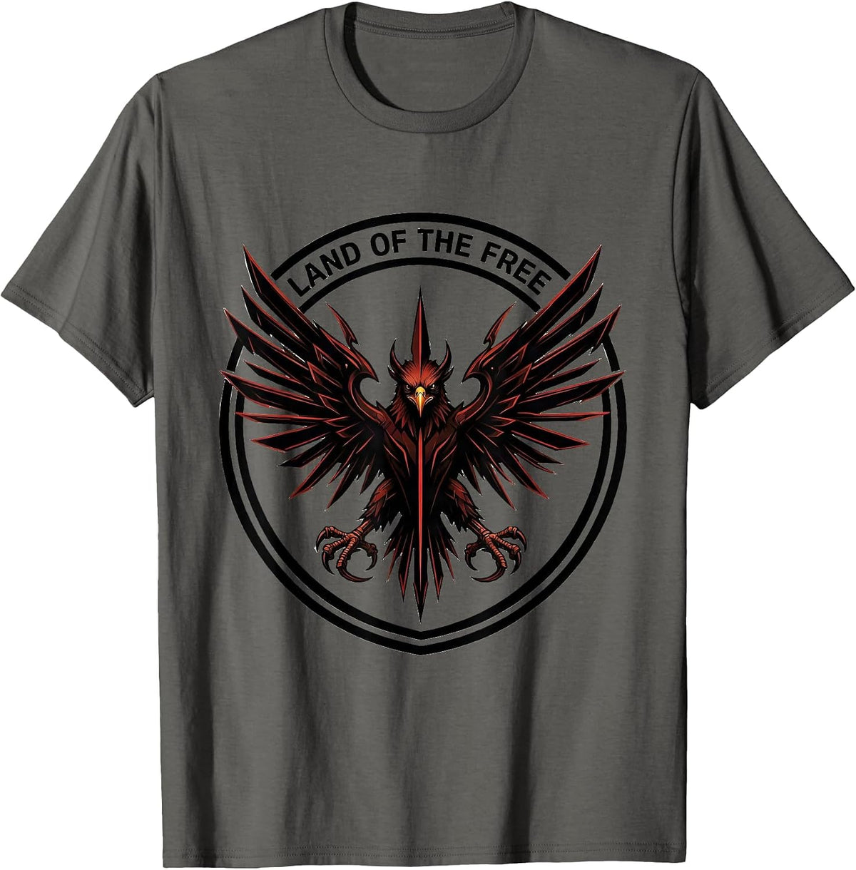 Men's American Flag Eagle Land of the Free Patriotic Design T-Shirt - Asphalt Grey