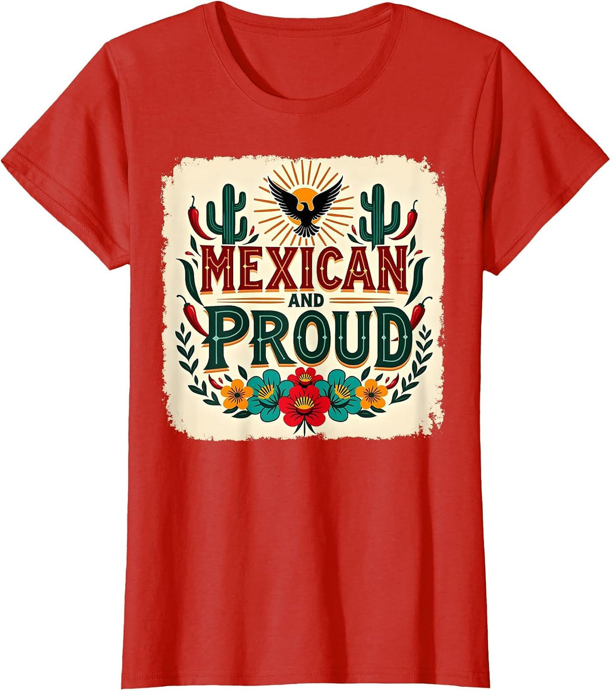 Eagles & Hawks T-Shirt - Red-viva Mexico Mexican and Proud Eagle Cactus Chili