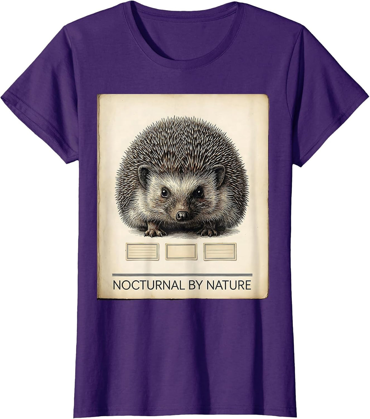 Women's Nocturnal By Nature Botanical Hedgehog Lover Quirky Humor T-Shirt - Purple