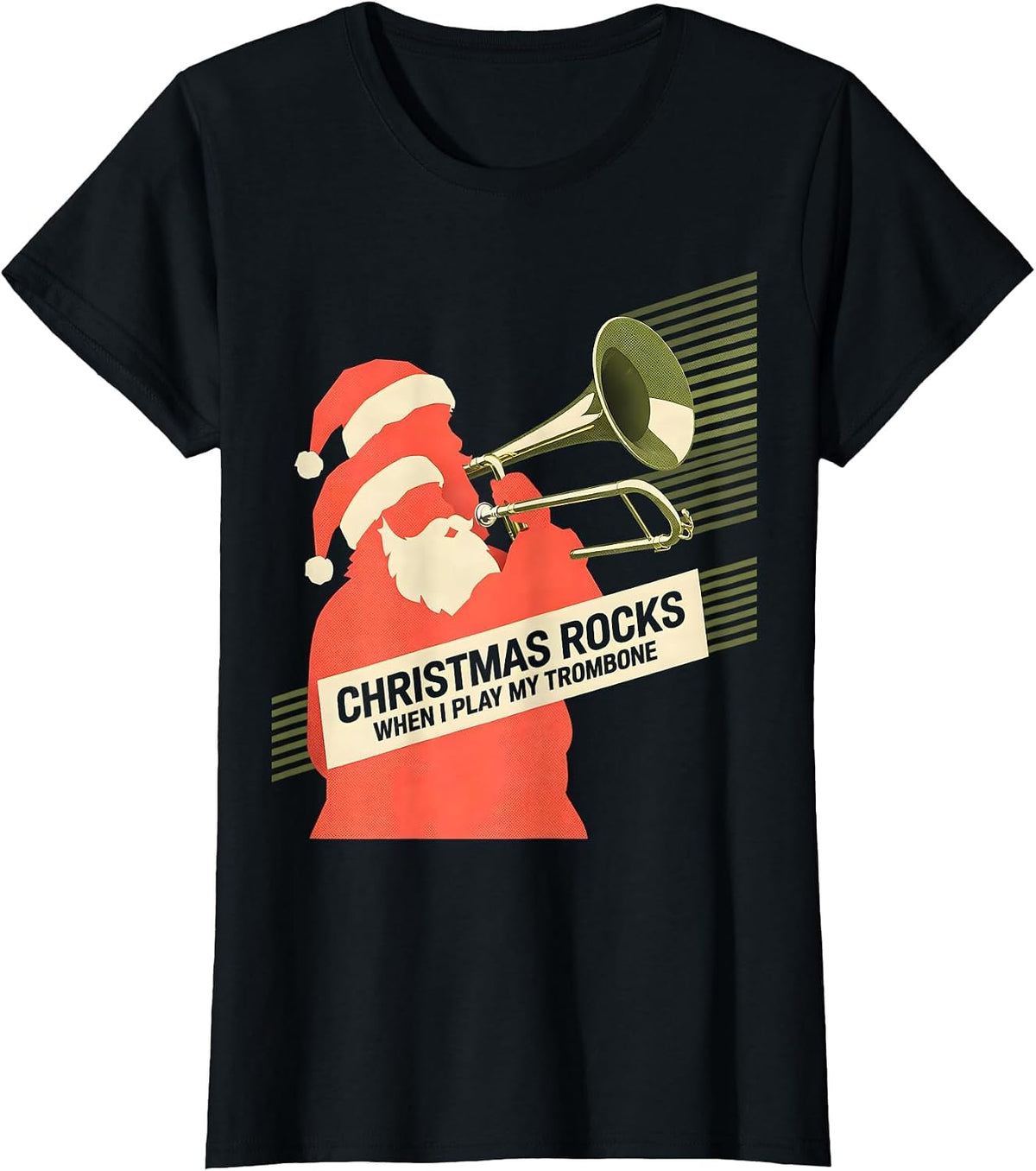 Women's Christmas Rocks When I Play My Trombone Trombone Player T-Shirt - Black