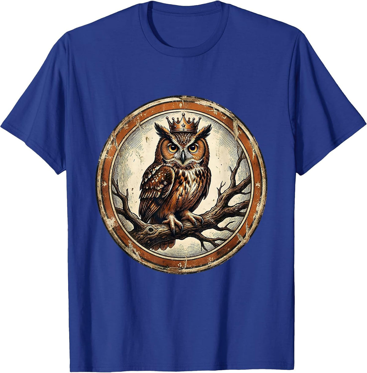 Men's Owl Birthday Crown Branch Cute Birthday Graphic T-Shirt - Royal Blue