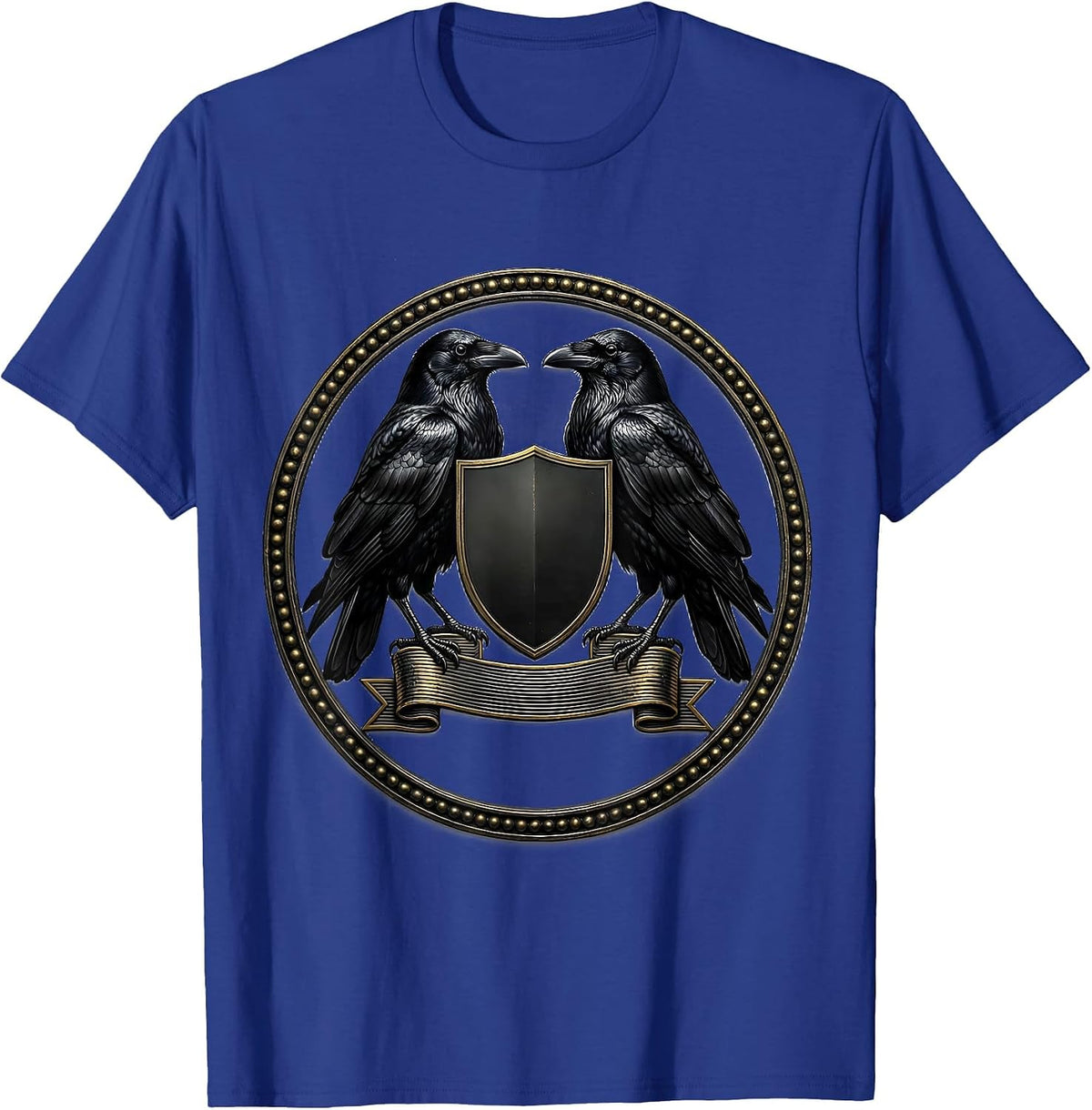 Crow Heraldic Emblem Dark Humor Bird Lover Gothic T-Shirt - Royal Blue