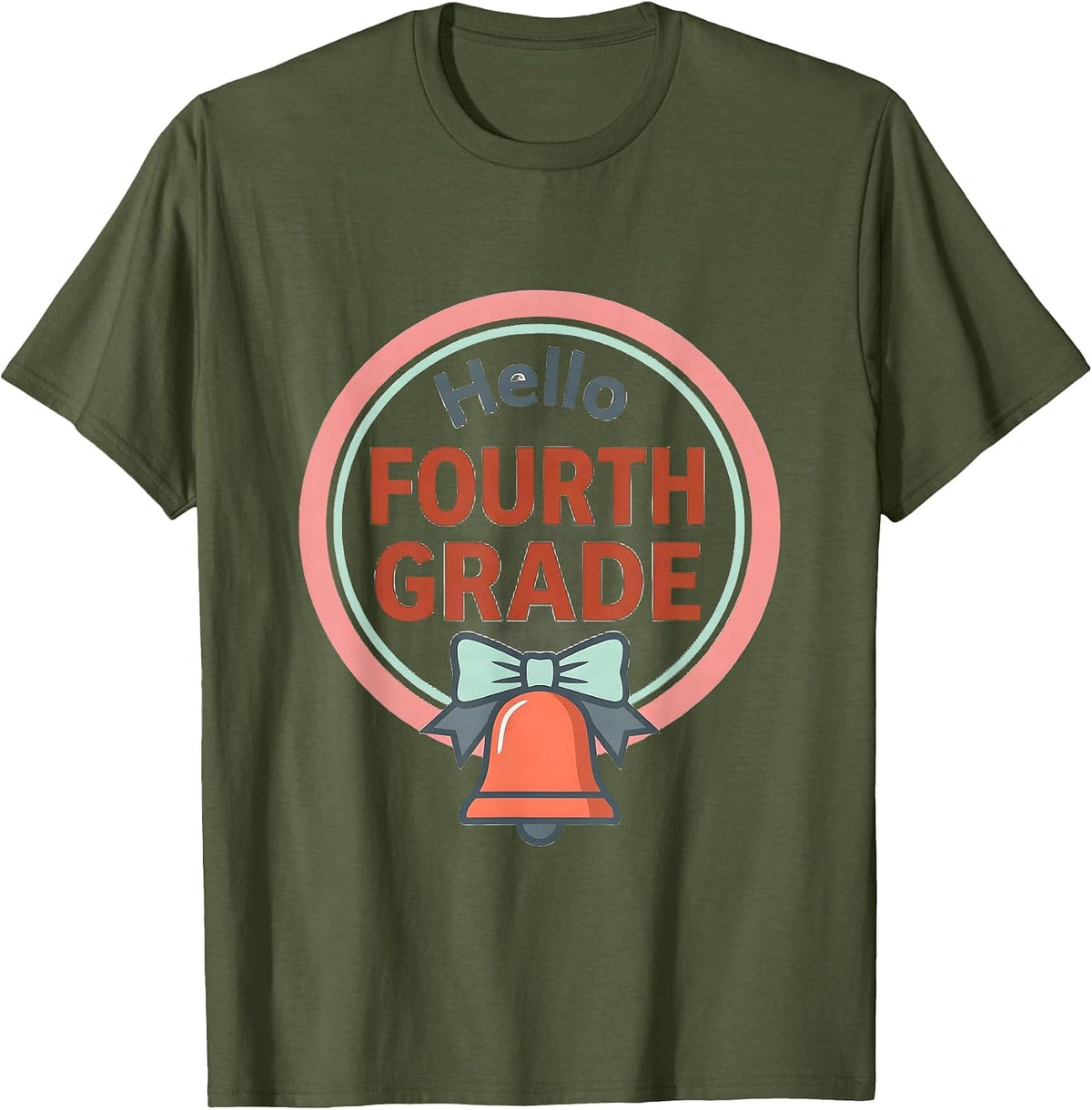 Men's Hello Fourth Grade Sweet Girly Coquette Back To School First T-Shirt - Olive Green