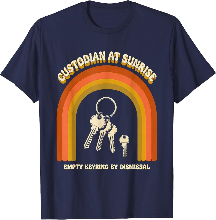 Custodian At Sunrise, Empty Keyring By Dismissal Funny T-Shirt - Navy Blue