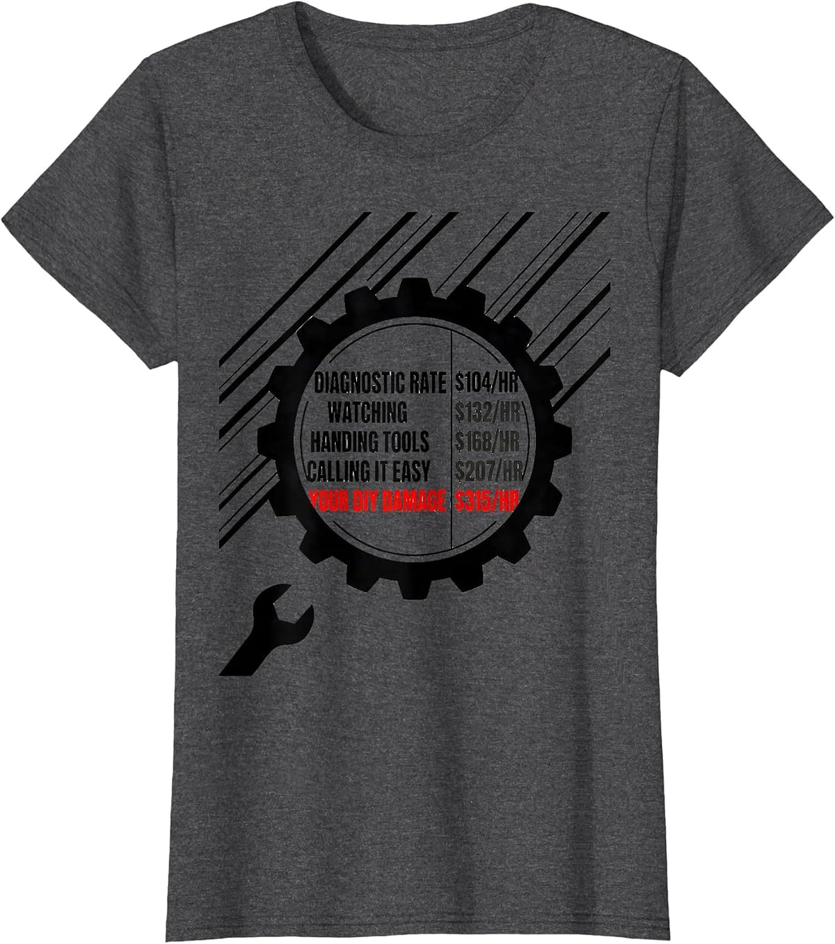 Women's Diagnostic Rate Mechanic Hourly Rate Funny Auto Repair T-Shirt - Dark Heather Grey