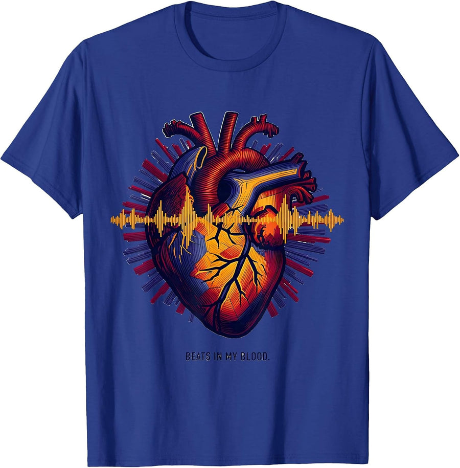 Beats In My Blood Hip Hop Music Design T-Shirt - Royal Blue