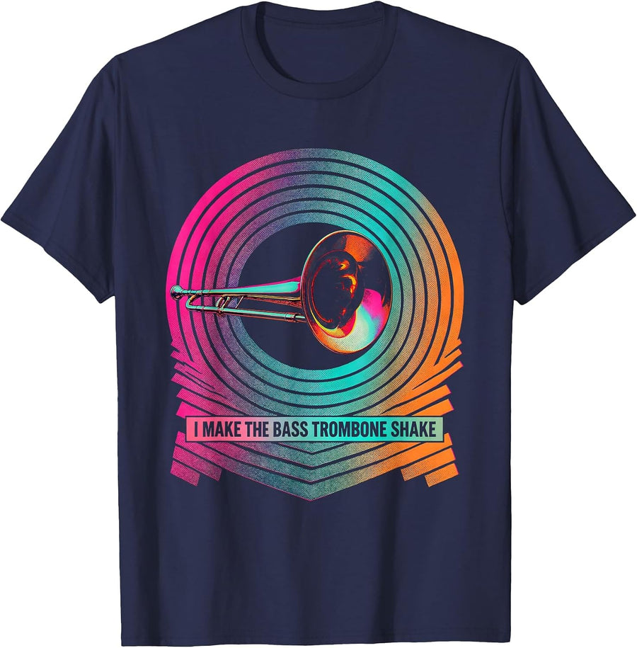 I Make The Bass Trombone Shake Funny Trombonist Brass Player T-Shirt - Navy Blue