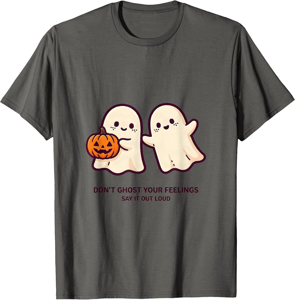 Men's Don't Ghost Your Feelings—Say It Out Loud Cute Kawaii T-Shirt - Asphalt Grey