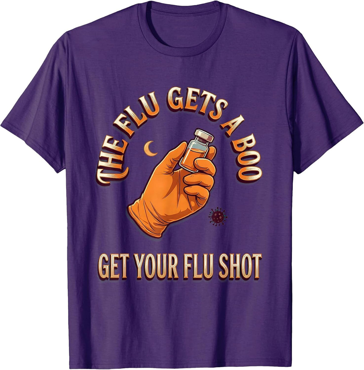 Men's The Flu Gets A Boo Get Your Flu Shot Funny Nurse Halloween T-Shirt - Purple