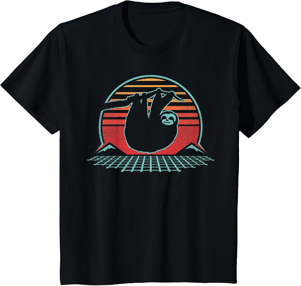 Sloth Lover Animal Retro Vintage 80s Style T-Shirt - Black