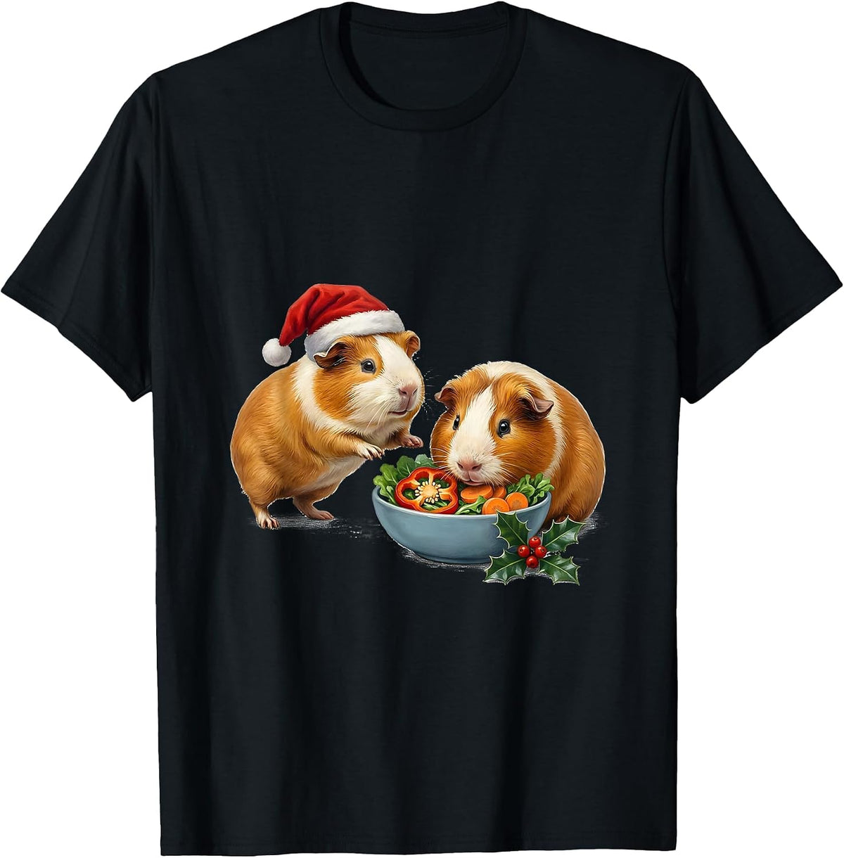 Men's Guinea Pig Santa Hat Holiday Humor Novelty T-Shirt - Black