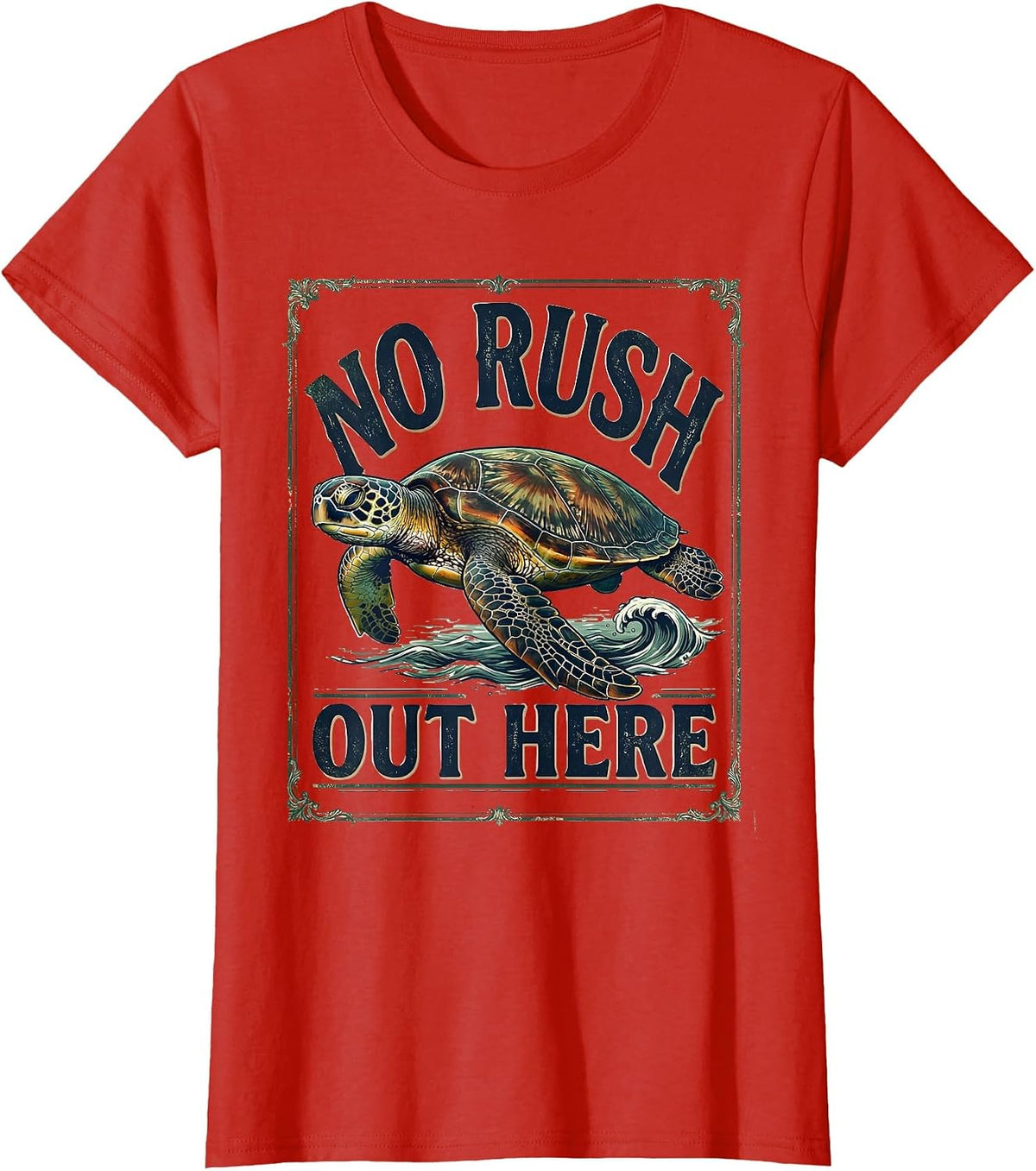 No Rush Out Here Vintage Sea Turtle Beach Vacation Souvenir T-Shirt - Red