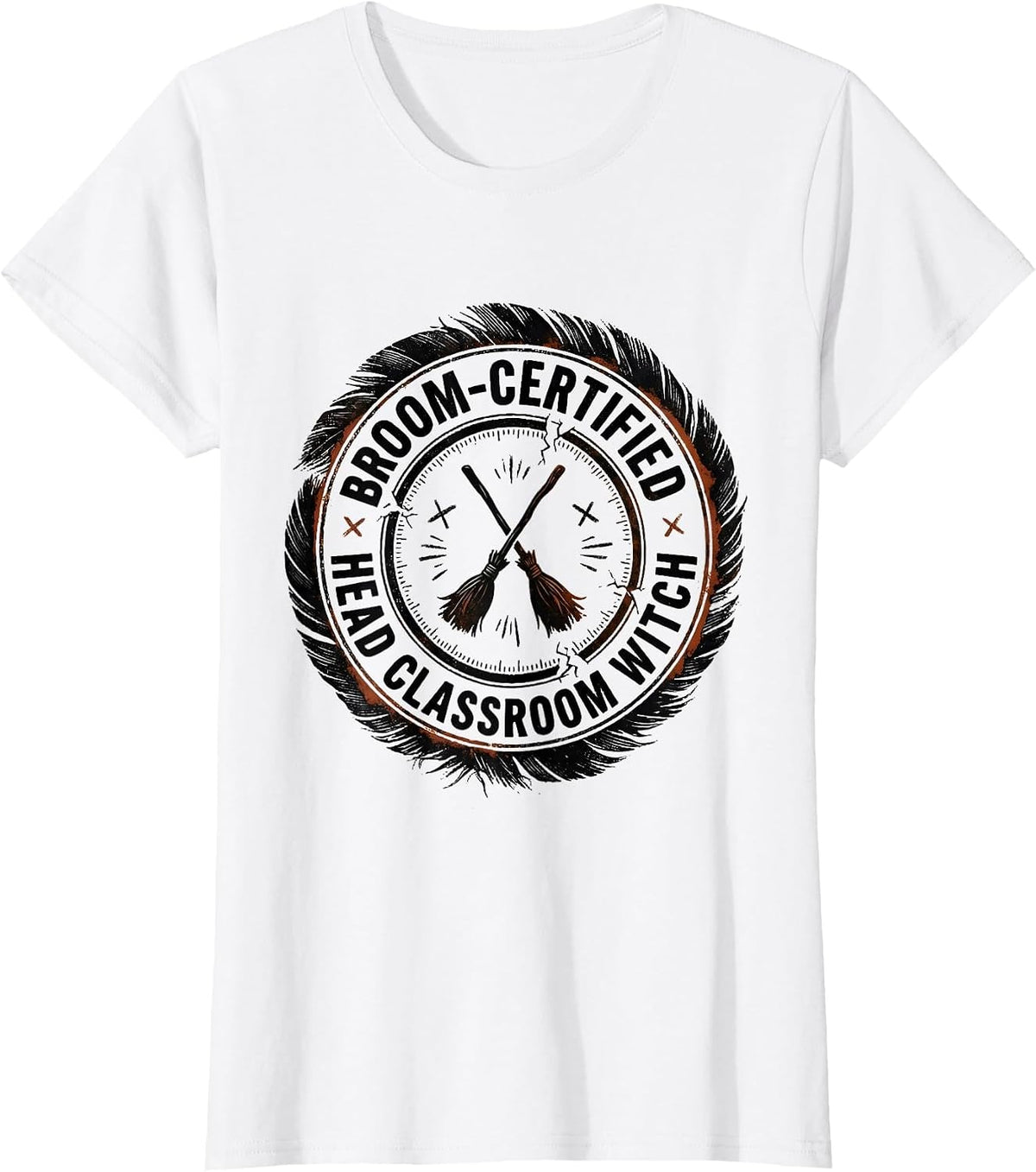 Broom-Certified Head Classroom Witch Funny Teacher Halloween T-Shirt - White