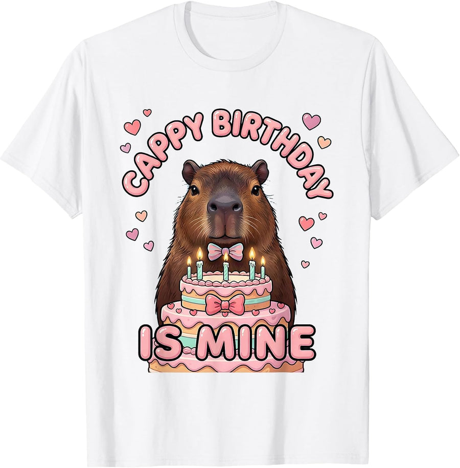 Men's Cappy Birthday Is Mine Cute Kawaii Capybara Girl Kids Party T-Shirt - White