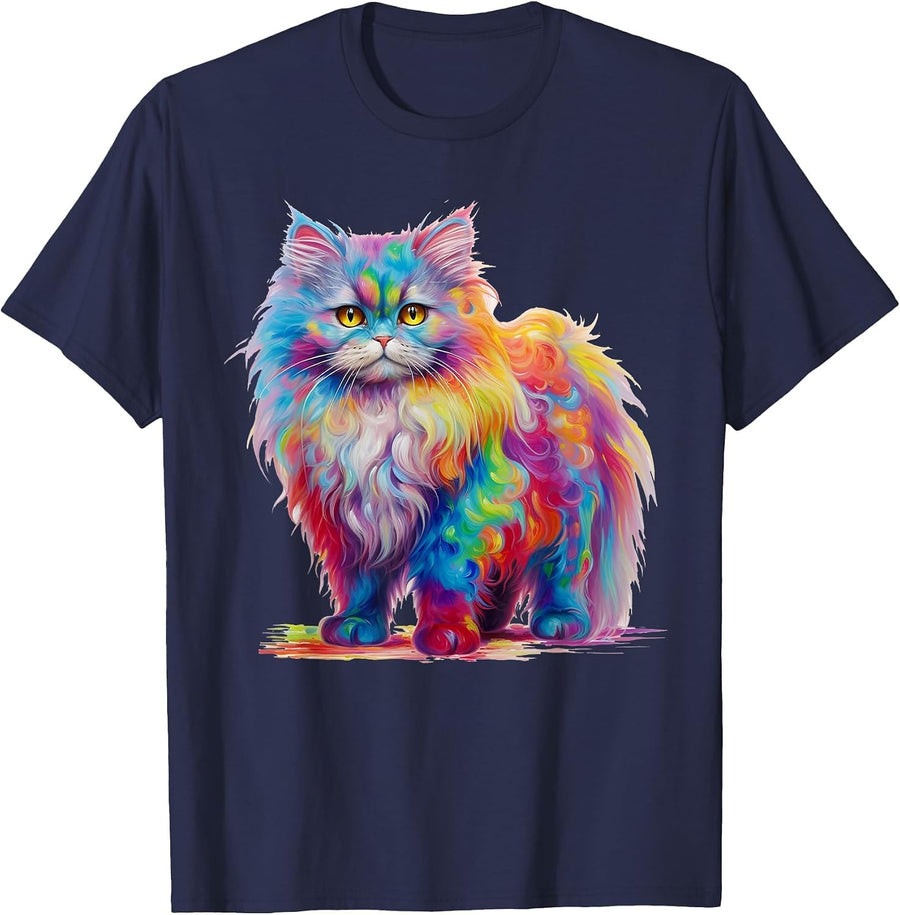 Cute Colorful Persian Cat for Cat Lovers T-Shirt - Navy Blue